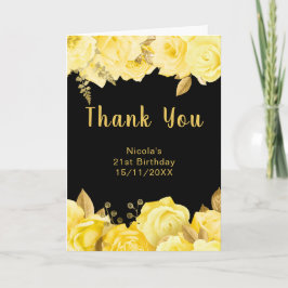 Tarjeta De Agradecimiento Elegant Yellow and Gold Flowers Birthday Party