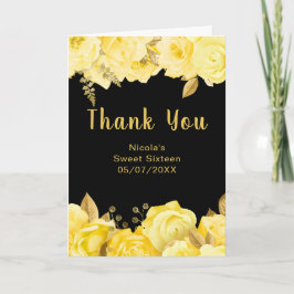 Tarjeta De Agradecimiento Elegant Yellow and Gold Flowers Sweet Sixteen
