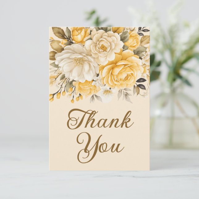 Tarjeta De Agradecimiento Elegant Yellow Ivory Cream Floral Surprise (Anverso de pie)