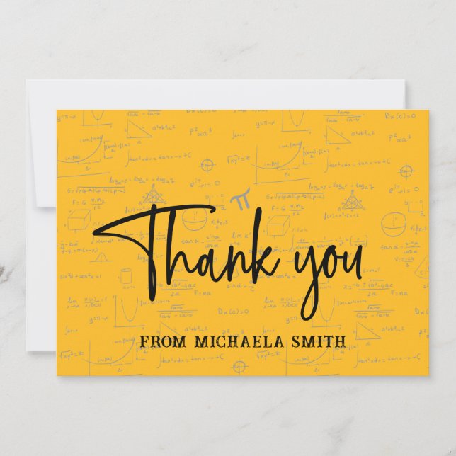 Tarjeta De Agradecimiento Elegant Yellow Script Typography Math Graduation (Anverso)