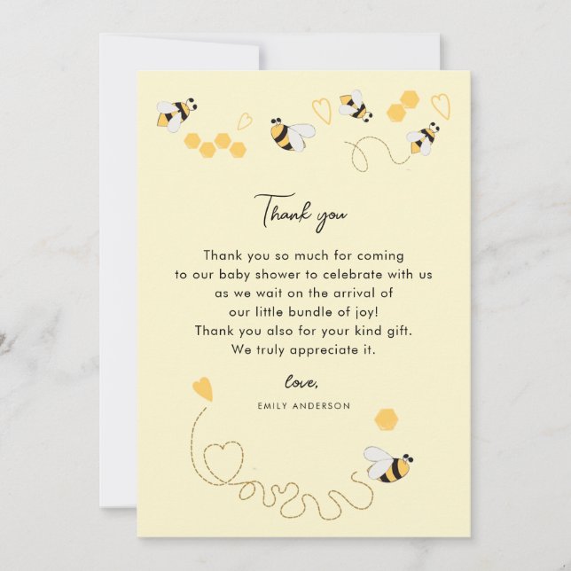 Tarjeta De Agradecimiento Elegante 1er Día de Abeja Bumble Miel de cumpleaño (Anverso)