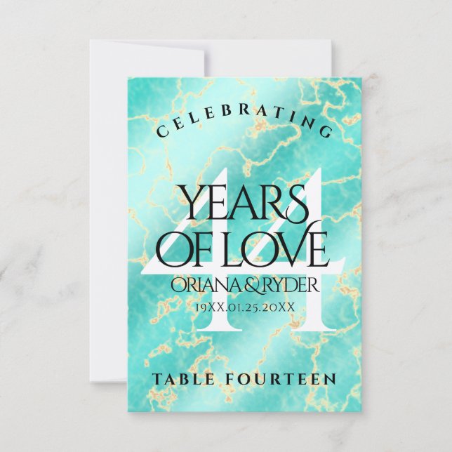 Tarjeta De Agradecimiento Elegante 44° Aniversario Boda Turquesa (Anverso)