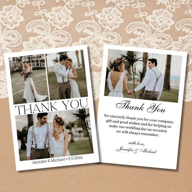 Tarjeta De Agradecimiento elegante 4 fotos collage boda de guiones modernos (Subido por el creador)