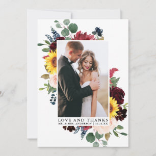 Tarjeta De Agradecimiento Elegante acuarela Amor Floral Mezclado Gracias