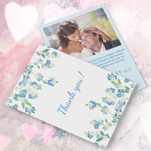 Tarjeta De Agradecimiento Elegante acuarela Azul Floral Blanco Boda de fotog