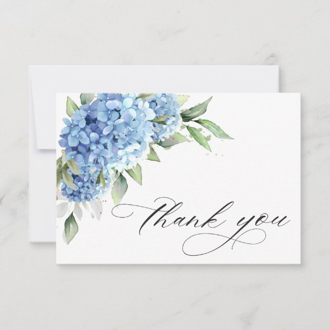 Tarjeta De Agradecimiento Elegante acuarela Azul Hidrangea Flor Gracias (Anverso)