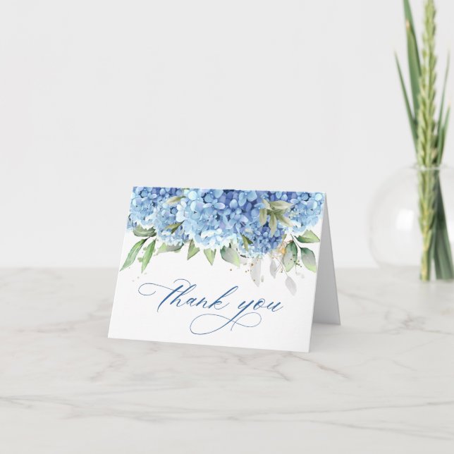 Tarjeta De Agradecimiento Elegante acuarela azul hidrángea flor simple (Anverso)