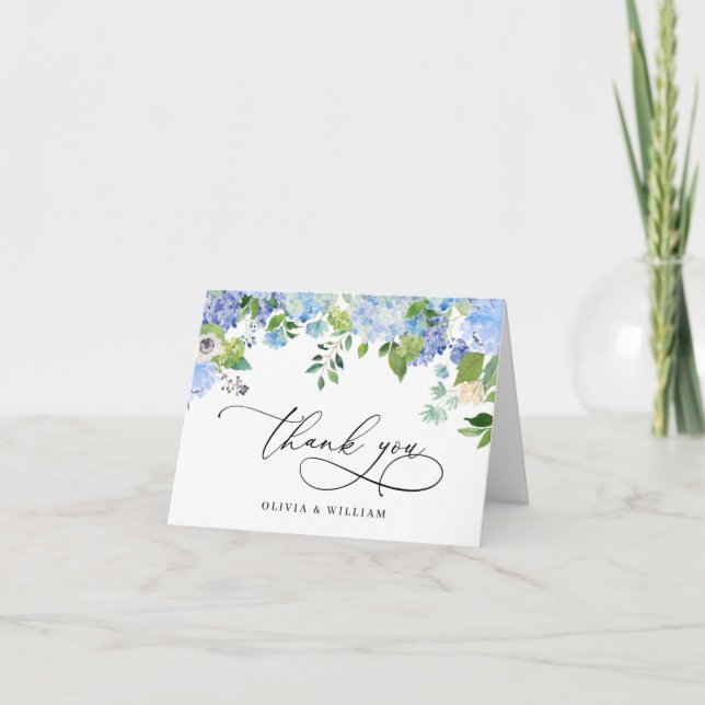 Tarjeta De Agradecimiento Elegante acuarela azul Hydrangea Floral (Anverso)
