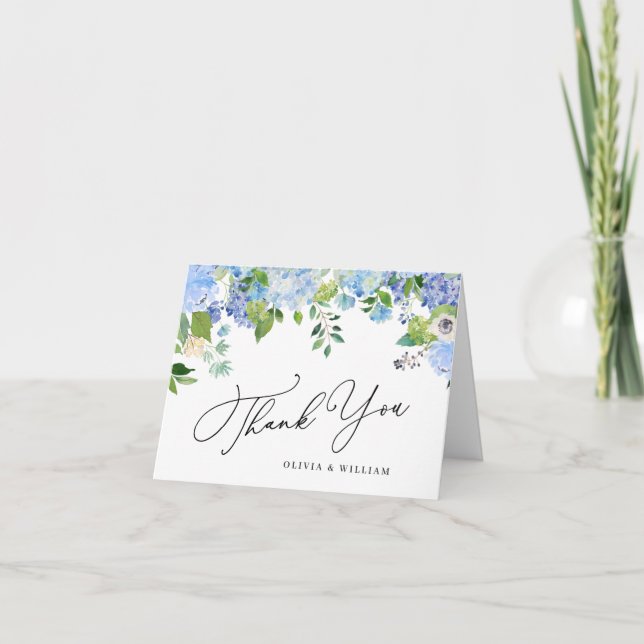 Tarjeta De Agradecimiento Elegante acuarela azul Hydrangea Floral (Anverso)