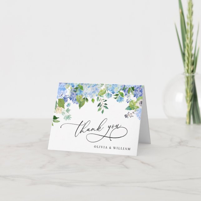 Tarjeta De Agradecimiento Elegante acuarela azul Hydrangea Floral (Anverso)
