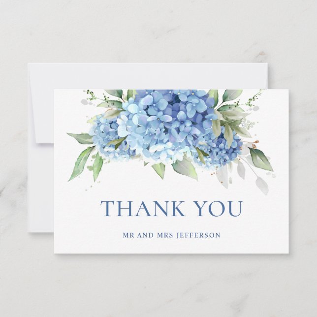 Tarjeta De Agradecimiento Elegante acuarela azul Hydrangea Floral (Anverso)