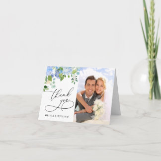Tarjeta De Agradecimiento Elegante acuarela Azul Hydrangea Foto Floral