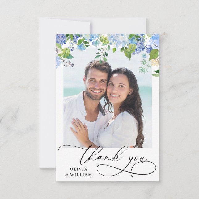 Tarjeta De Agradecimiento Elegante acuarela azul Hydrangea Photo (Anverso)