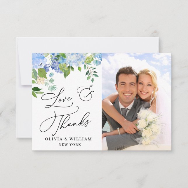 Tarjeta De Agradecimiento Elegante acuarela azul Hydrangea Photo (Anverso)