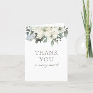 Tarjeta De Agradecimiento Elegante acuarela blanca Flores Verdor Bautismo