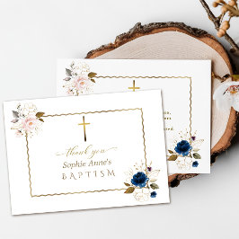 Tarjeta De Agradecimiento Elegante acuarela Blue Gold Flores Twins Bautismo