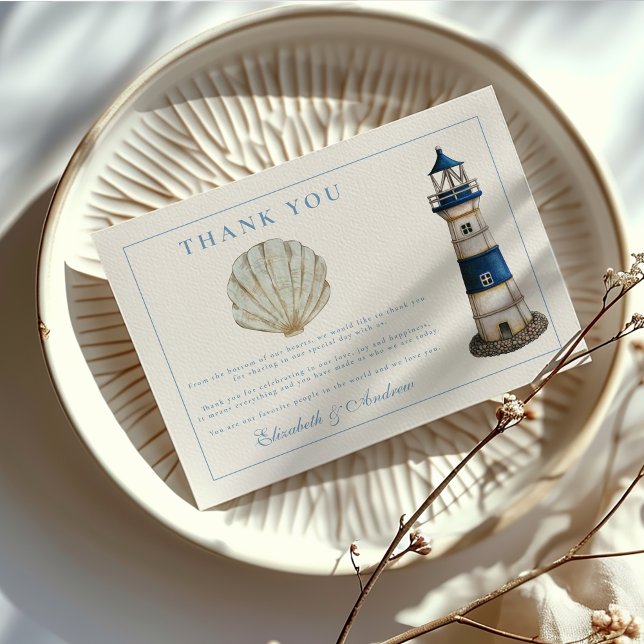Tarjeta De Agradecimiento Elegante acuarela Boda de faro náutico (Subido por el creador)