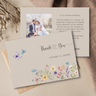 Tarjeta De Agradecimiento Elegante acuarela Boda de foto de flores silvestre