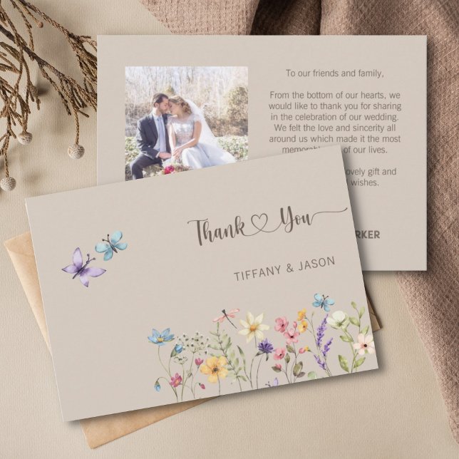 Tarjeta De Agradecimiento Elegante acuarela Boda de foto de flores silvestre (Subido por el creador)
