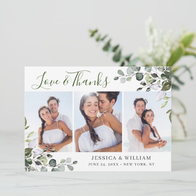 Tarjeta De Agradecimiento Elegante acuarela Eucalyptus Green 3 FOTO (Anverso de pie)