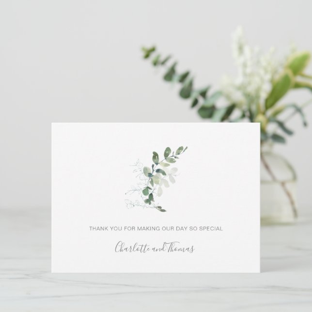 Tarjeta De Agradecimiento Elegante acuarela Eucalyptus Greenery Boda (Anverso de pie)