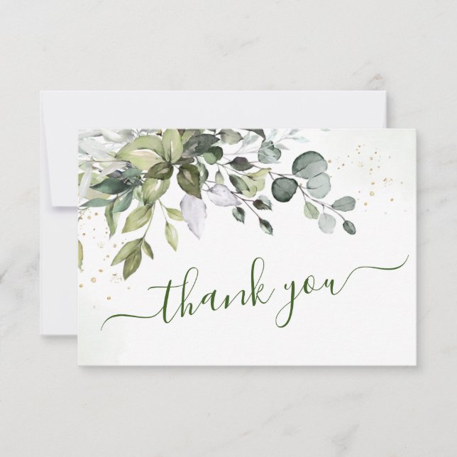 Tarjeta De Agradecimiento Elegante acuarela Eucalyptus Greenery Boda (Anverso)