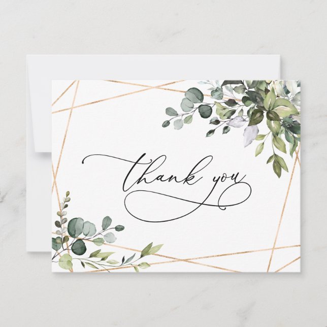 Tarjeta De Agradecimiento Elegante acuarela Eucalyptus Greenery Gold (Anverso)