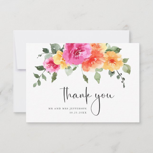 Tarjeta De Agradecimiento Elegante acuarela Flor brillante Boda floral (Anverso)