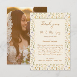 Tarjeta De Agradecimiento Elegante acuarela Flor silvestre Boda de fotografí