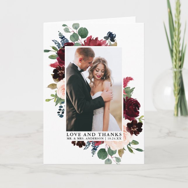 Tarjeta De Agradecimiento Elegante acuarela Floral Amor Gracias Fold (Anverso)