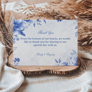 Tarjeta De Agradecimiento Elegante Acuarela Floral Azul
