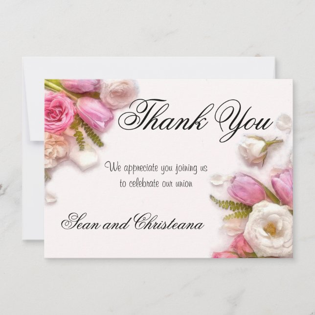 Tarjeta De Agradecimiento Elegante acuarela floral de primavera rosa y blanc (Anverso)