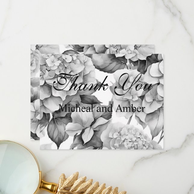 Tarjeta De Agradecimiento Elegante acuarela floral gris y blanco (Anverso/Reverso In Situ)