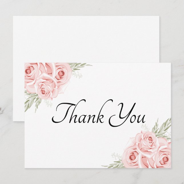 Tarjeta De Agradecimiento Elegante acuarela Floral Jardín Rosa (Anverso / Reverso)