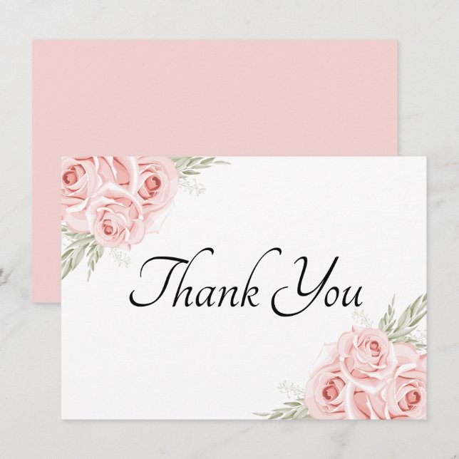 Tarjeta De Agradecimiento Elegante acuarela Floral Jardín Rosa    RosaGracia (Anverso / Reverso)