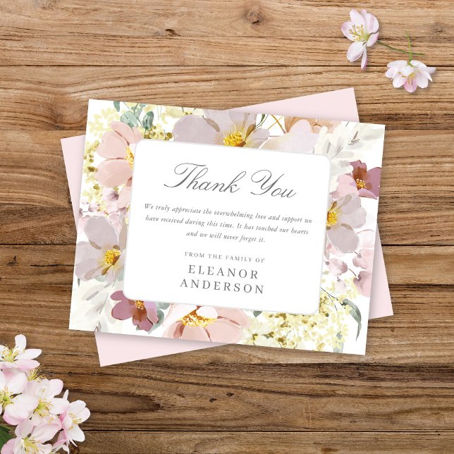 Tarjeta De Agradecimiento Elegante acuarela Floral Memorial (Subido por el creador)