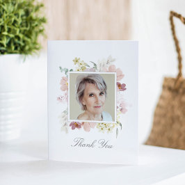 Tarjeta De Agradecimiento Elegante acuarela Floral Memorial Foto doblada