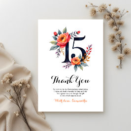 Tarjeta De Agradecimiento Elegante acuarela Floral Quinceanera Cumpleaños