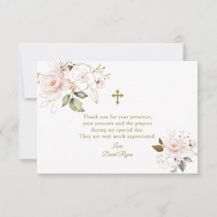 Tarjeta De Agradecimiento Elegante acuarela Floral rosa Bautismo de oro