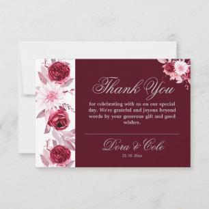 Tarjeta De Agradecimiento Elegante acuarela Floral Rubor Borgoña Boda