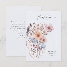 Tarjeta De Agradecimiento Elegante acuarela Flores salvajes Boda floral