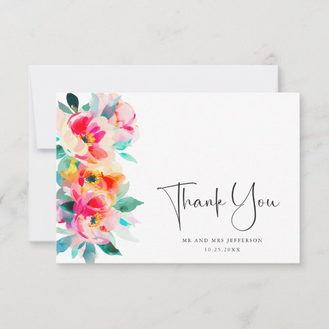 Tarjeta De Agradecimiento Elegante acuarela Flores salvajes Boda floral (Anverso)