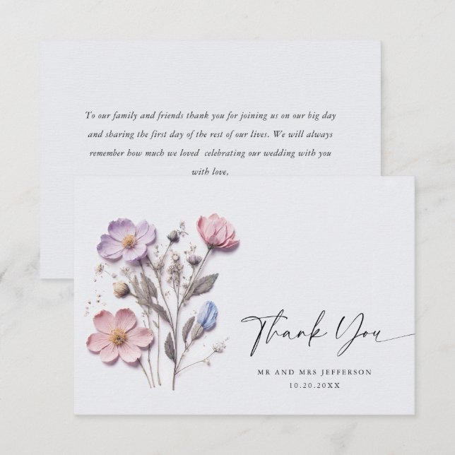 Tarjeta De Agradecimiento Elegante acuarela Flores salvajes Boda floral (Anverso / Reverso)