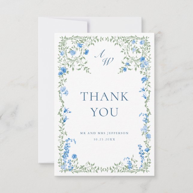 Tarjeta De Agradecimiento Elegante acuarela Flores salvajes Boda floral (Anverso)