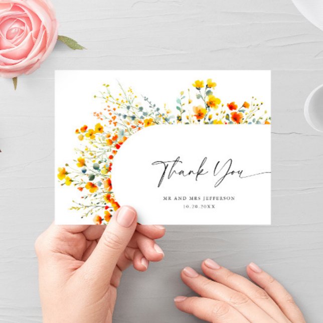 Tarjeta De Agradecimiento Elegante acuarela Flores salvajes Boda floral (Subido por el creador)