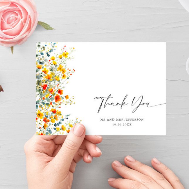Tarjeta De Agradecimiento Elegante acuarela Flores salvajes Boda floral (Subido por el creador)