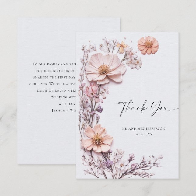 Tarjeta De Agradecimiento Elegante acuarela Flores salvajes Boda floral (Anverso / Reverso)