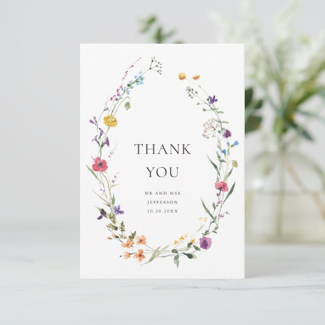 Tarjeta De Agradecimiento Elegante acuarela Flores salvajes Boda floral (Anverso de pie)