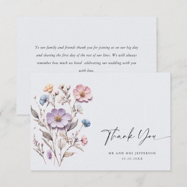 Tarjeta De Agradecimiento Elegante acuarela Flores salvajes Boda floral (Anverso / Reverso)