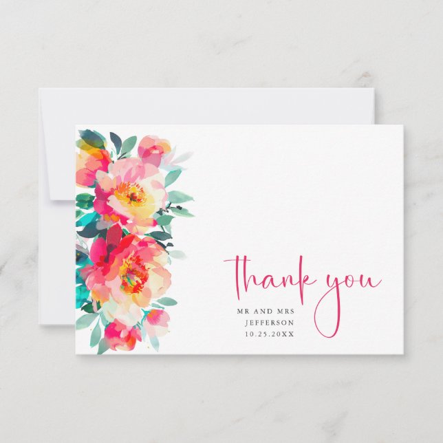 Tarjeta De Agradecimiento Elegante acuarela Flores salvajes Boda floral (Anverso)